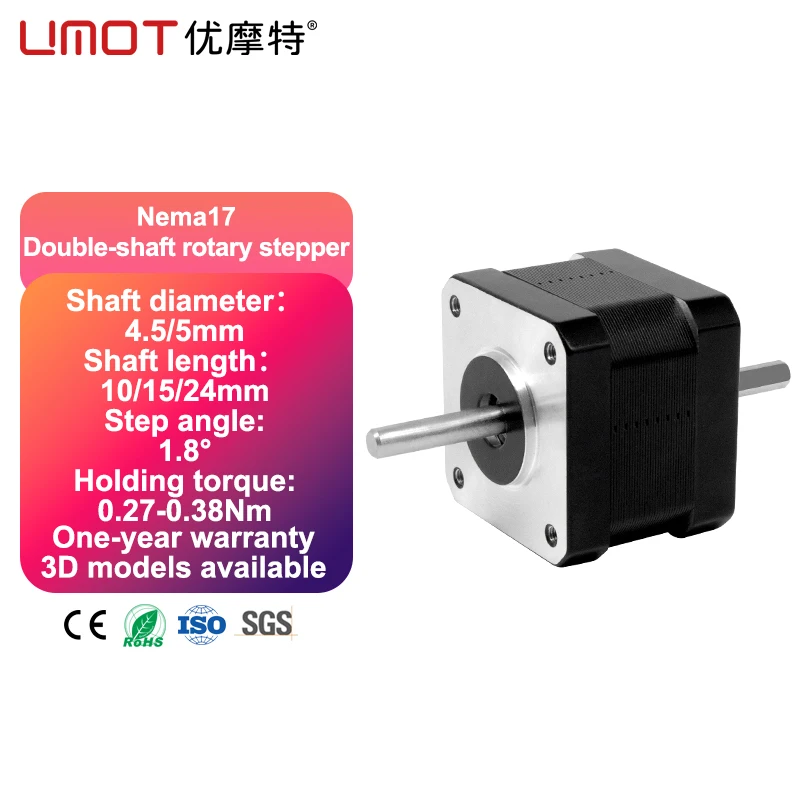 

UMOT Nema17 DC2.93V Hybrid Stepper Motor Double-shaft Rotary 2phase 1.8Step Angle 42X34mm 270mN.m for 3D Printer home appliance