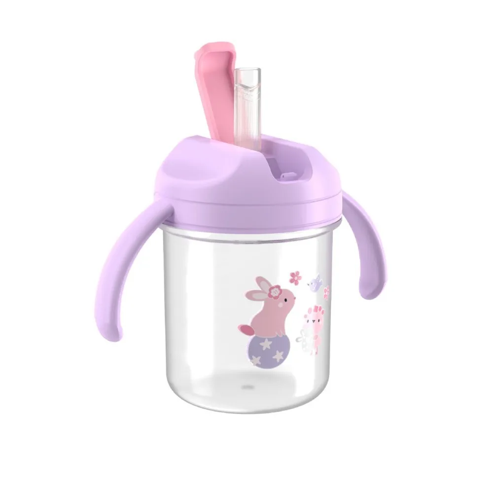 New with Straw Baby Cup 280ml Spill-Proof Water Bottles Food-grade PP Straw Cup