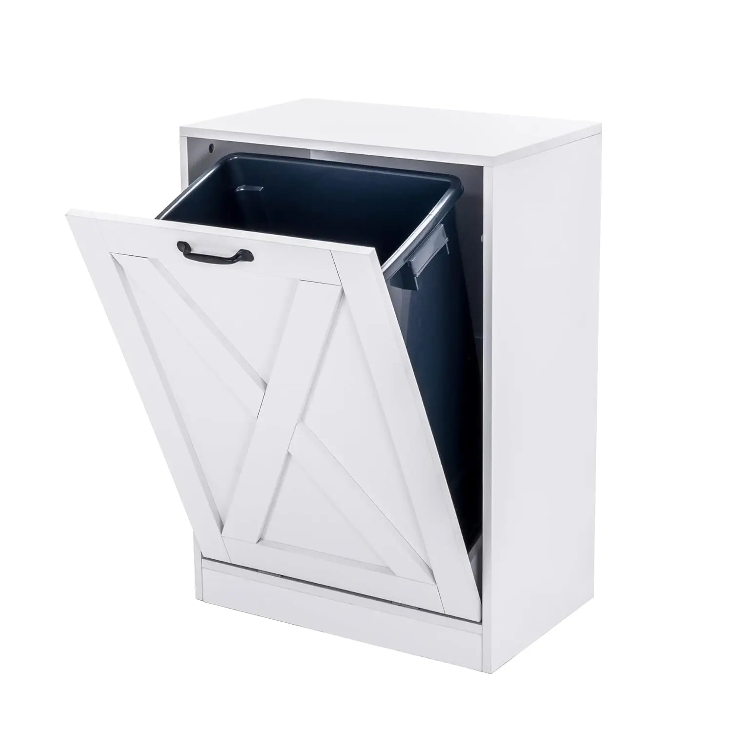 

13 Gallons Tilt Out Trash Can Cabinet, Wooden Free Standing Kichen Waste Bin Recycling Cabinet Hidden Trash Cabinet (White)