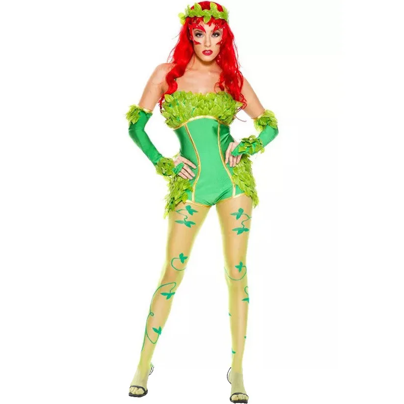 Cartoon Character Forest Fairy Cosplay Green Leaf Dress Costume Halloween for Woman fairy