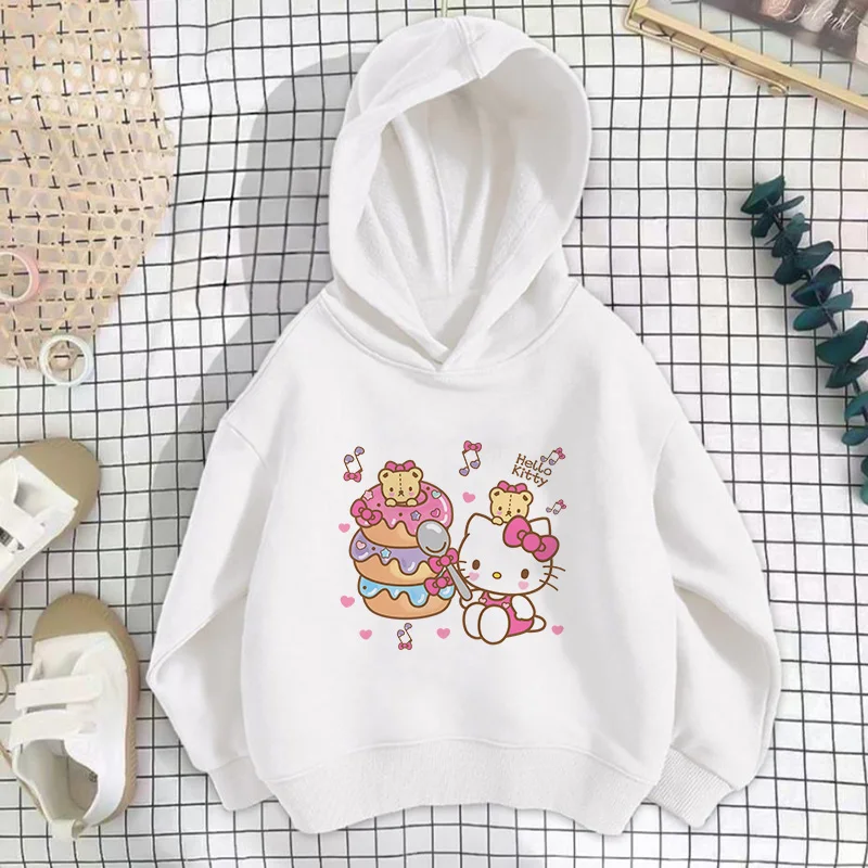 Hello Kitty Children\'s Hoodies Sweatshirt Kawaii Sanrio Pullover Fashion Anime Cartoons Casual Clothes Girls Boy Kids Warm Tops