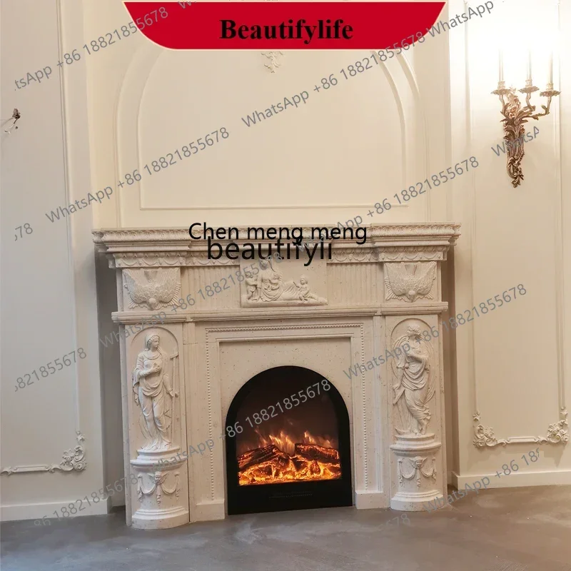 D178 Marble fireplace European marble carving relief flower living room background wall fireplace