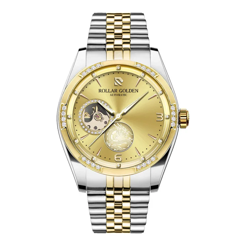 Men's Business Automatic Mechanical Watch Stainless Steel Strap Skeleton Dial Wristwatch