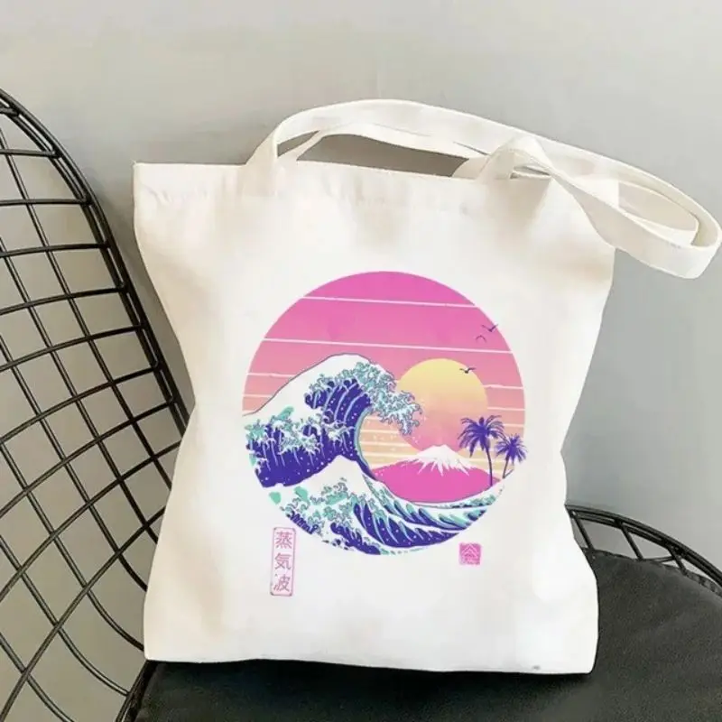 The Shinagawa Wave Canvas Tote Bags Women Harajuku Large-capacity Shopping Bag Students School Beach Shoper Bag Bolsa Feminina