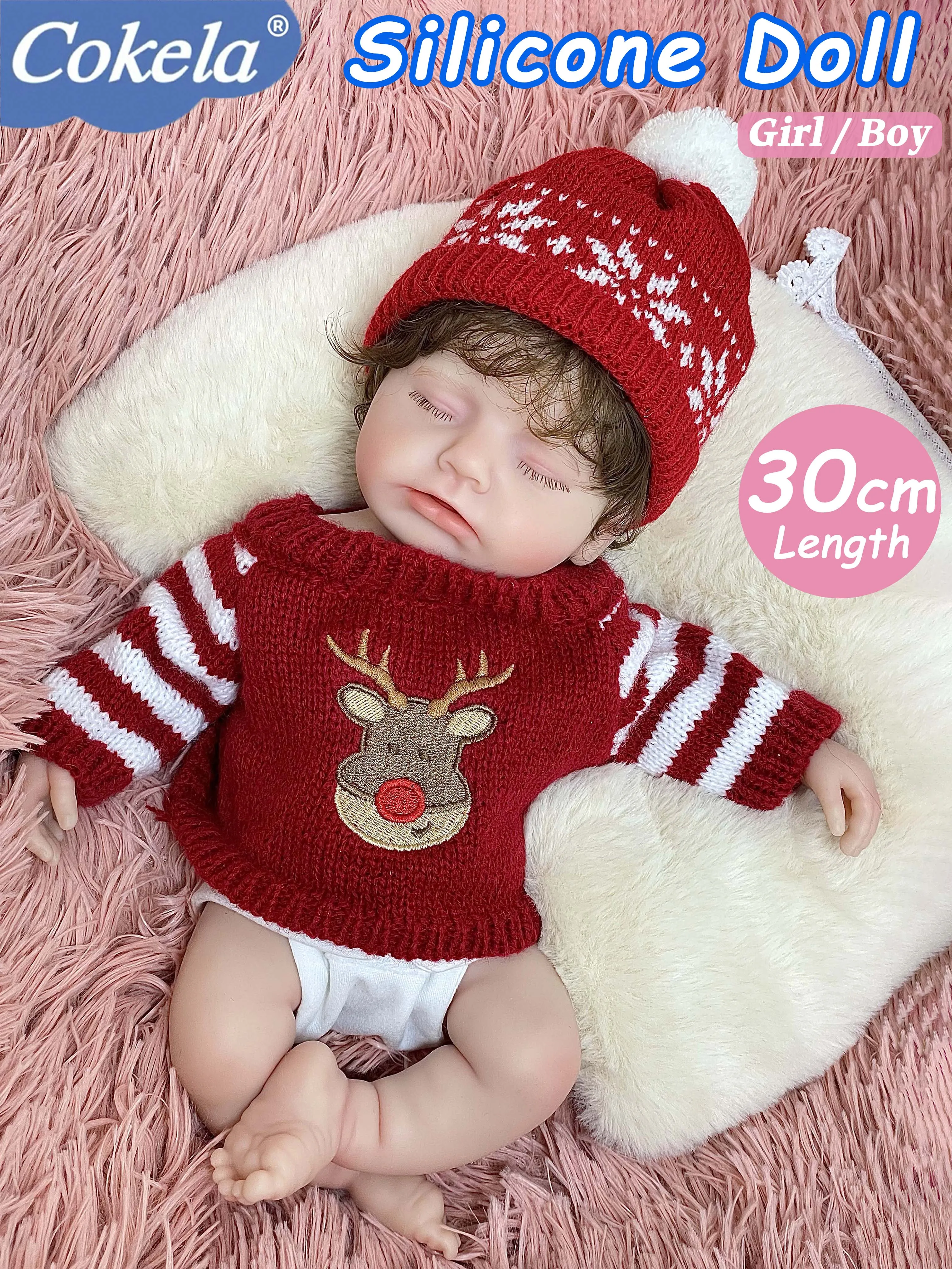 Cokela 30 cm realistische babypop Real Soft Touch schattig pasgeboren handgeworteld haar siliconen reborn baby speelgoed cadeau