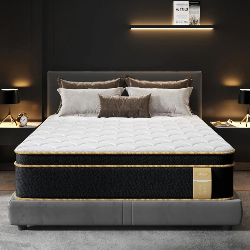 

queen size gel memory foam hybrid mattress, 14 inches, medium plush, pressure and pain relief bed-in-a-box