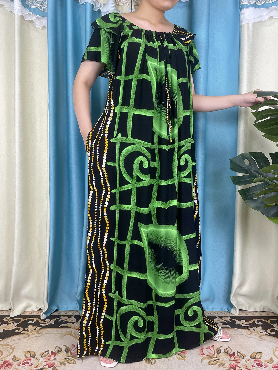 Muslim Dress Summer Women Short Sleeve Loose fitting Dress Tie Dyed Print Off Shoulder Long Dress Dubai Maxi Robe African Dress