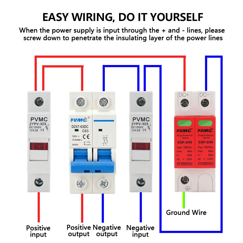 2 Pole DC Mini Circuit Breaker DZ47-63DC C63 63A 500V DC MCB Solar PV System Disconnect Switch Overcurrent Protection Air Switch image 2