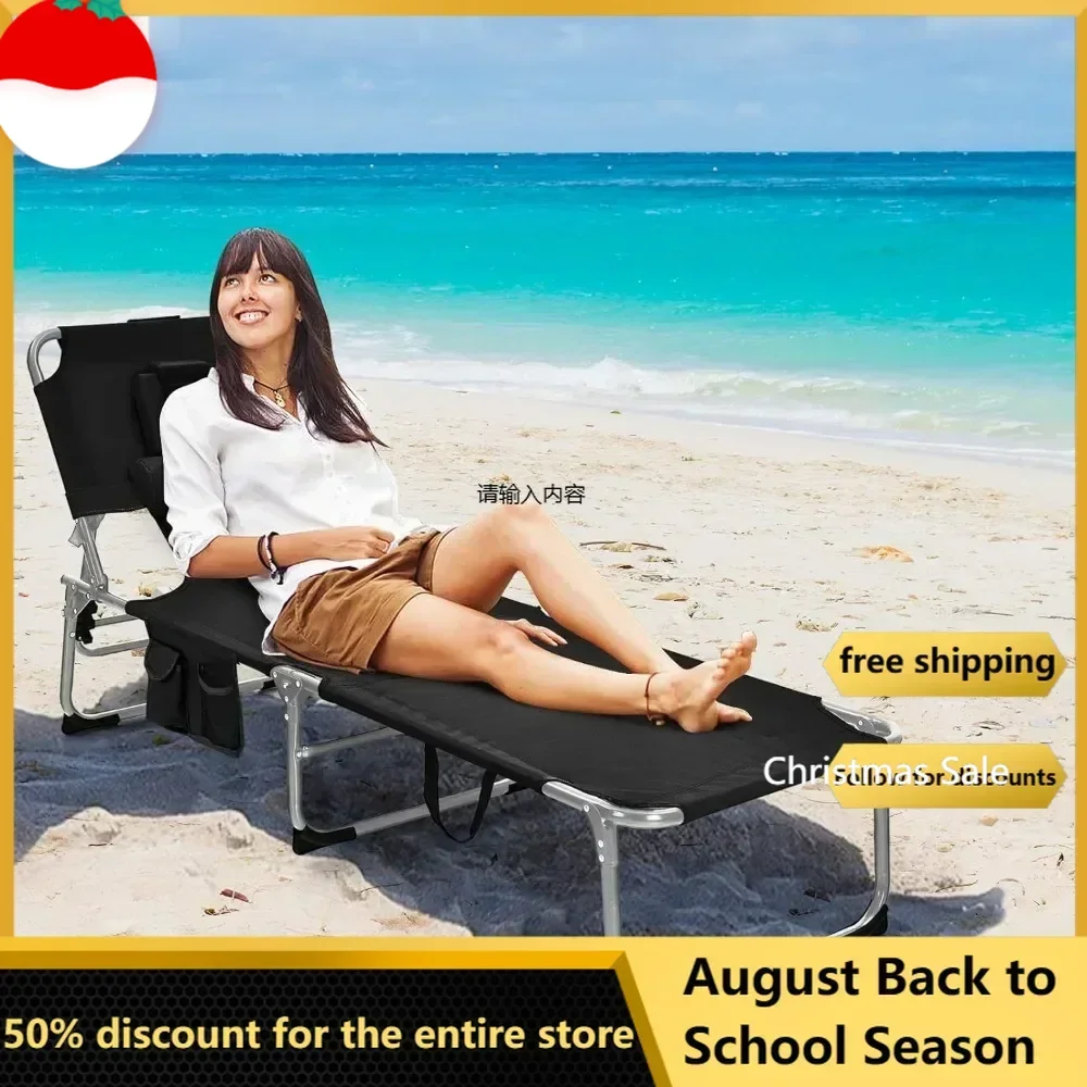 

Beach Chaise Lounge Chair with Hole, Patio Folding Adjustable Reclining Beach Sunbathing Chair,Portable Face Down Tanning Chair