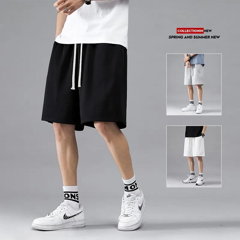 

Мужские шорты, однотонные летние шорты со средней талией, вафельная текстура, мужские шорты с глубоким шаговым шнурком, свободные повседневные шорты до колена