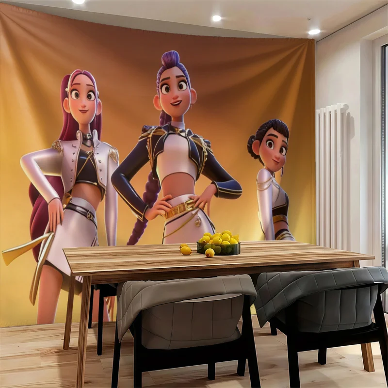 Hasbro KPop Anime Idol Tapestry Golden Background Wall Hanging Aesthetic Decor For Girl Bedroom Living Room Dorm Home Wall Art