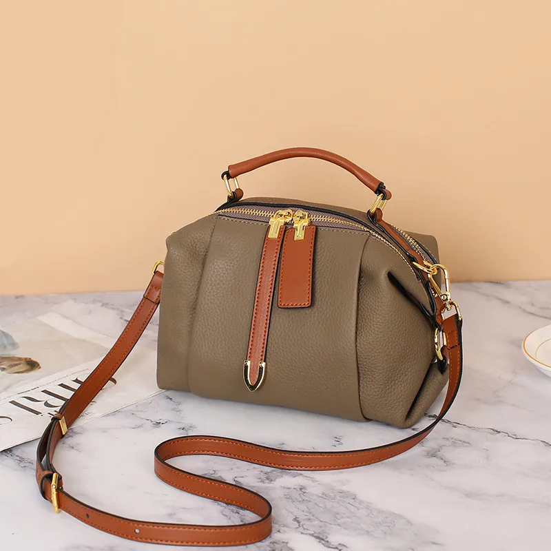 2025 الراقية جلد طبيعي خمر بوسطن وسادة حقيبة فاخرة مصمم حمل سيدة أنيقة جلد البقر حقيبة يد الكتف حقيبة كروسبودي