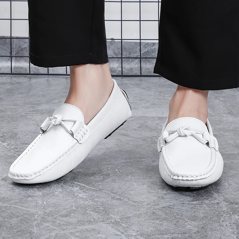 Genuine Leather Men Footwear Slip on Office Man Formal Shoes Wedding Party Men Dress Shoes Breath Driving Lazy Loafers Moccasins