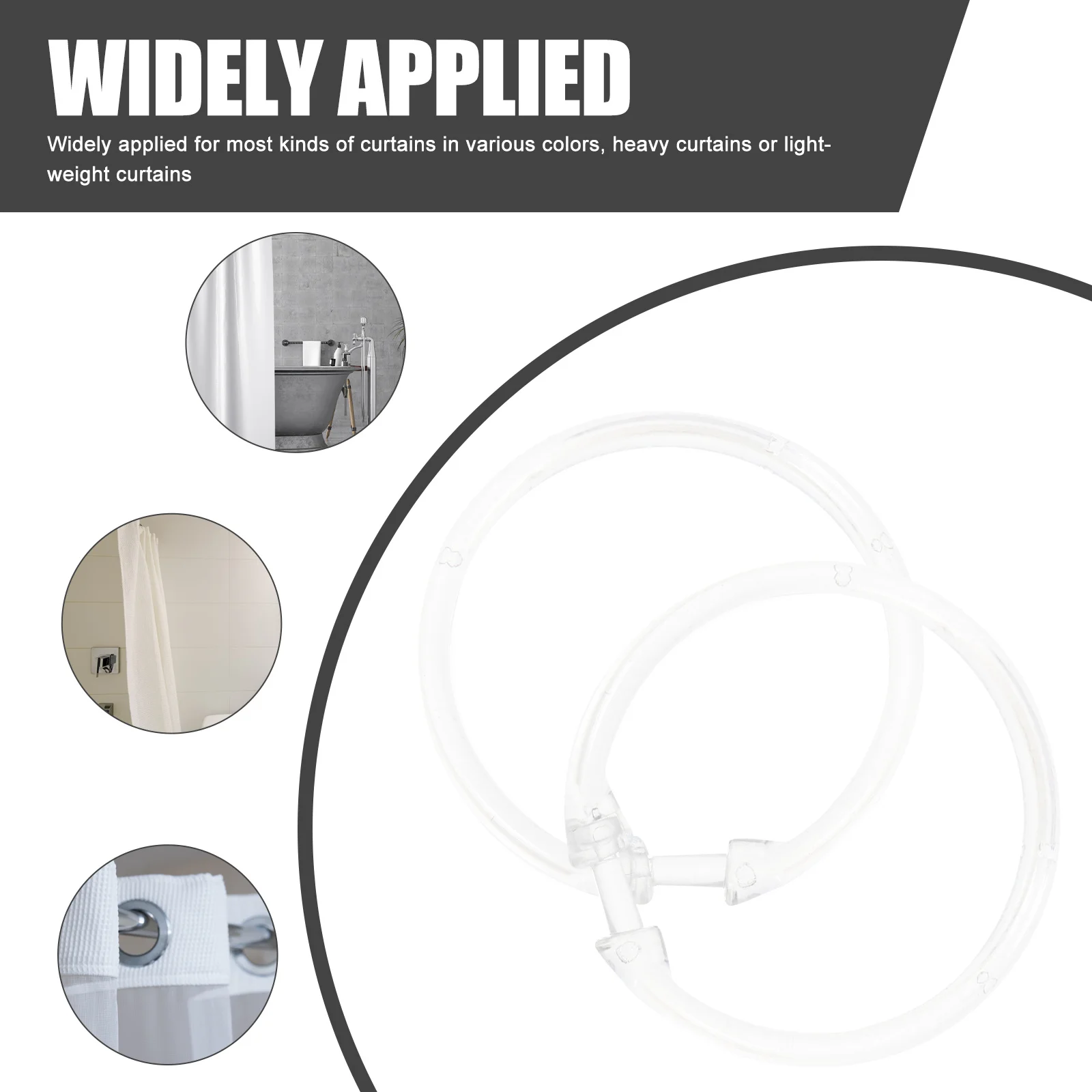

24pcs Shower Curtain Hooks Plastic Round Rings For Bathroom Heavy Duty Acrylic Circular Curtain Rod Rings Decorative Hanging