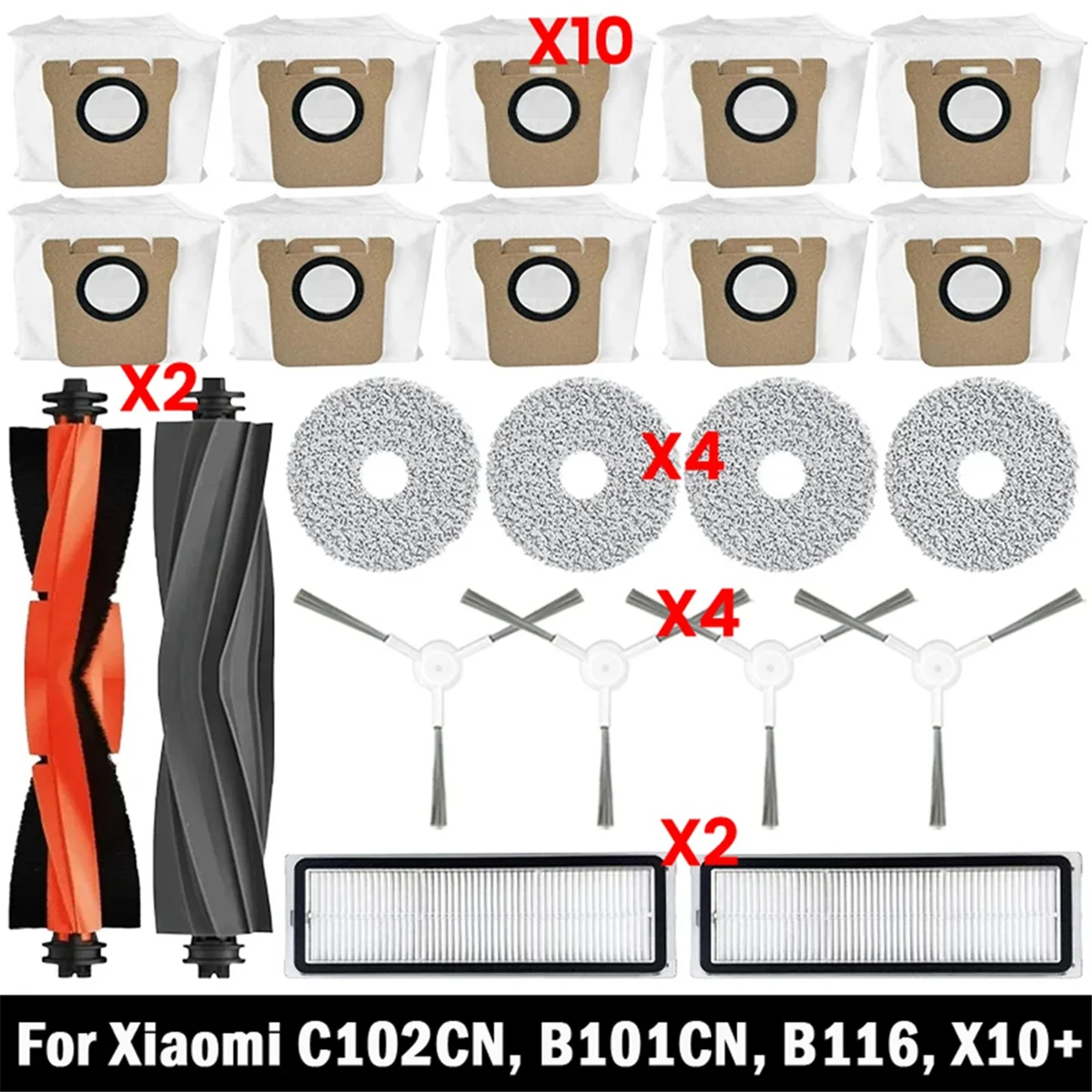 FZFZ Omni 2 C102CN, B101CN, B116CN, X10+ 예비 부품 액세서리 메인 사이드 브러시 Hepa 필터 걸레 먼지 봉투