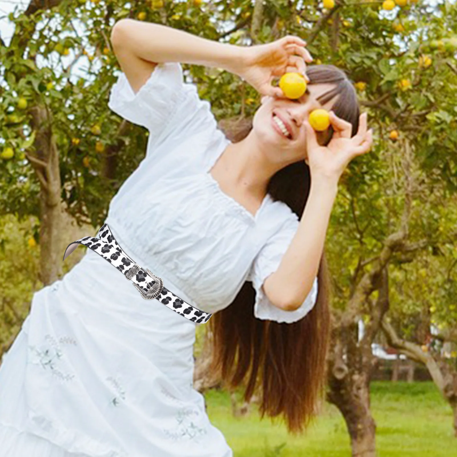 

Retro Leopard Print Artificial Western Buckle Belt Adjustable Waistband Vintage Style for Women Western Belt for Women