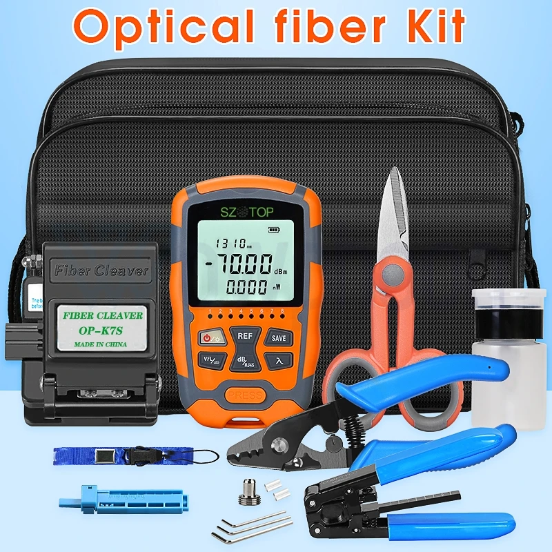 

Customized FTTH Fiber Optic Tool Kit with 4 in 1 Optical Power Meter, 30mW VFL, Fiber Cleaver, Stripper, Fixed Fixture