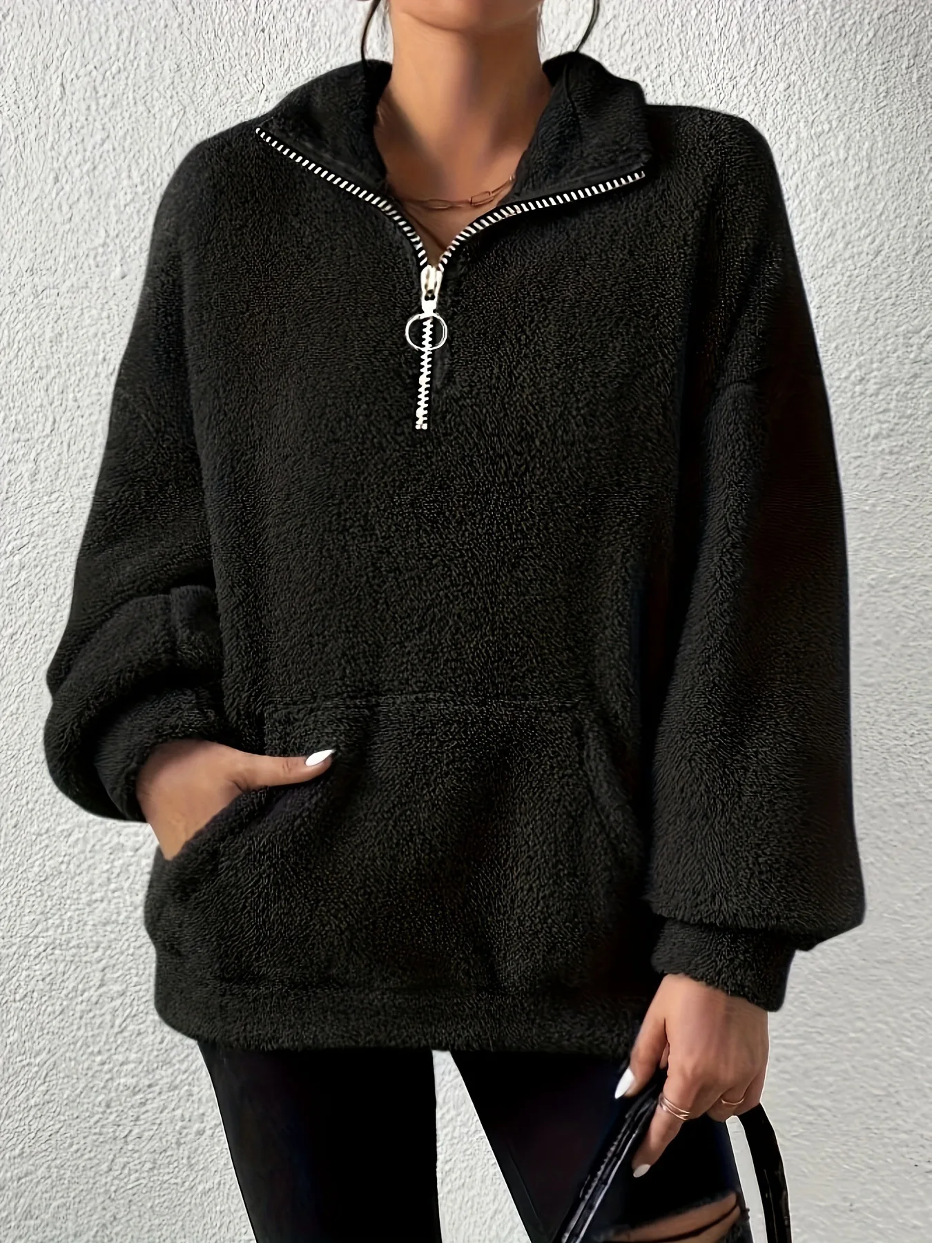 Herbstmode Half-zipper Lapel Pullover Solid Color Winter Warm Versatile Longsleeved Sweatshirt Roupas De Inverno Feminina Mulher