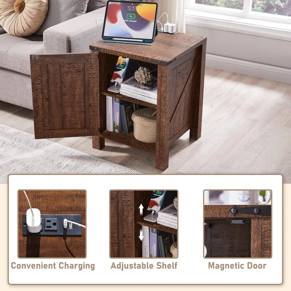 منضدة على طراز المزرعة مع قاعدة شحن، و18 طاولة نهاية ريفية تتميز بباب الحظيرة ورف قابل للتعديل، وجانب أريكة خشبي