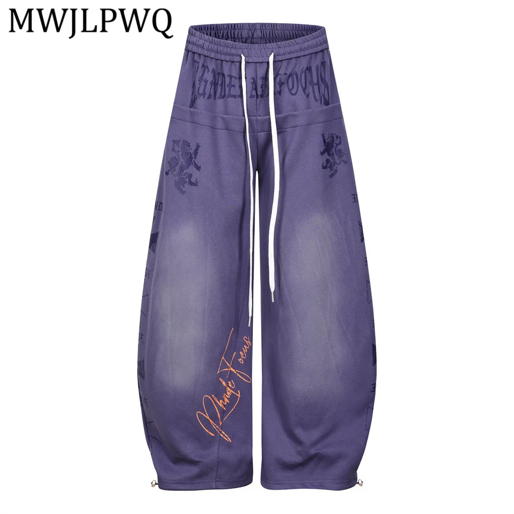 

MWJLPWQ Stylish Curved Wide-Leg Pants For Men Hip-Hop Trendy Dark-Style Printed Loose Casual Unique Trousers Spring Autumn 14650