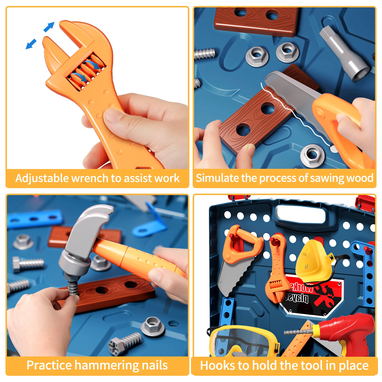 ขนาดใหญ่ 2-in-1 เด็กเครื่องมือ Bench ชุดเลื่อยสกรู Miter Pretend Play Workbench การก่อสร้างของเล่นการศึกษาของเล่นสําหรับ Boys & Girls