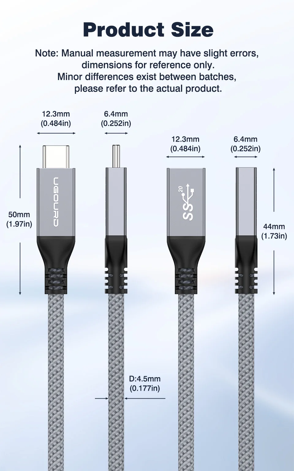 UGOURD Typ-C Verlängerungskabel 20Gbps USB3.2 Gen2 PD100W Schnellladung Vollfunktions-USB-C-Stecker auf -Buchse Geflochtenes Daten- und Videokabel – Detail 9