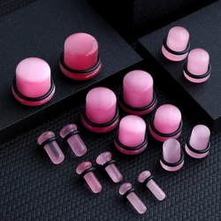 2 Stuks 4-16Mm Rozenkwarts Enkel Vlees Oormeters Oor Expander Trendy Uitlopende Natuursteen Oordop Tunnels Vrouwen Mannen Piercings