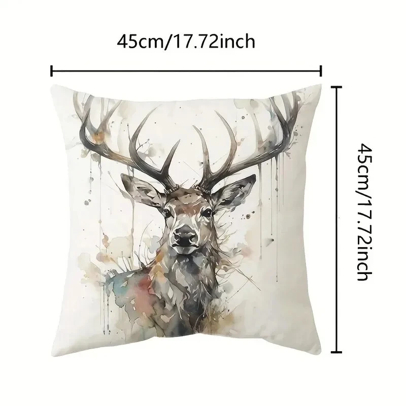 1pc Decorative Throw Pillow Cover Modern European Retro Deer HeadSingle Side Printing Decoration Home Sofa Car Cushion Cover