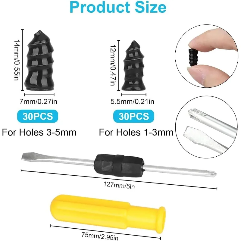 61PCS Tire Plug Kit, Flat Tire Repair Rubber Nails Kit for Car Truck ATV Tyre Puncture Repair