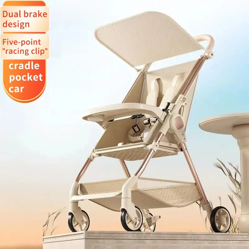 Kereta Dorong Bayi Ringan Portabel Lipat Satu-Klik, Kereta Lipat Saku untuk Duduk, Berbaring, dan Berjalan