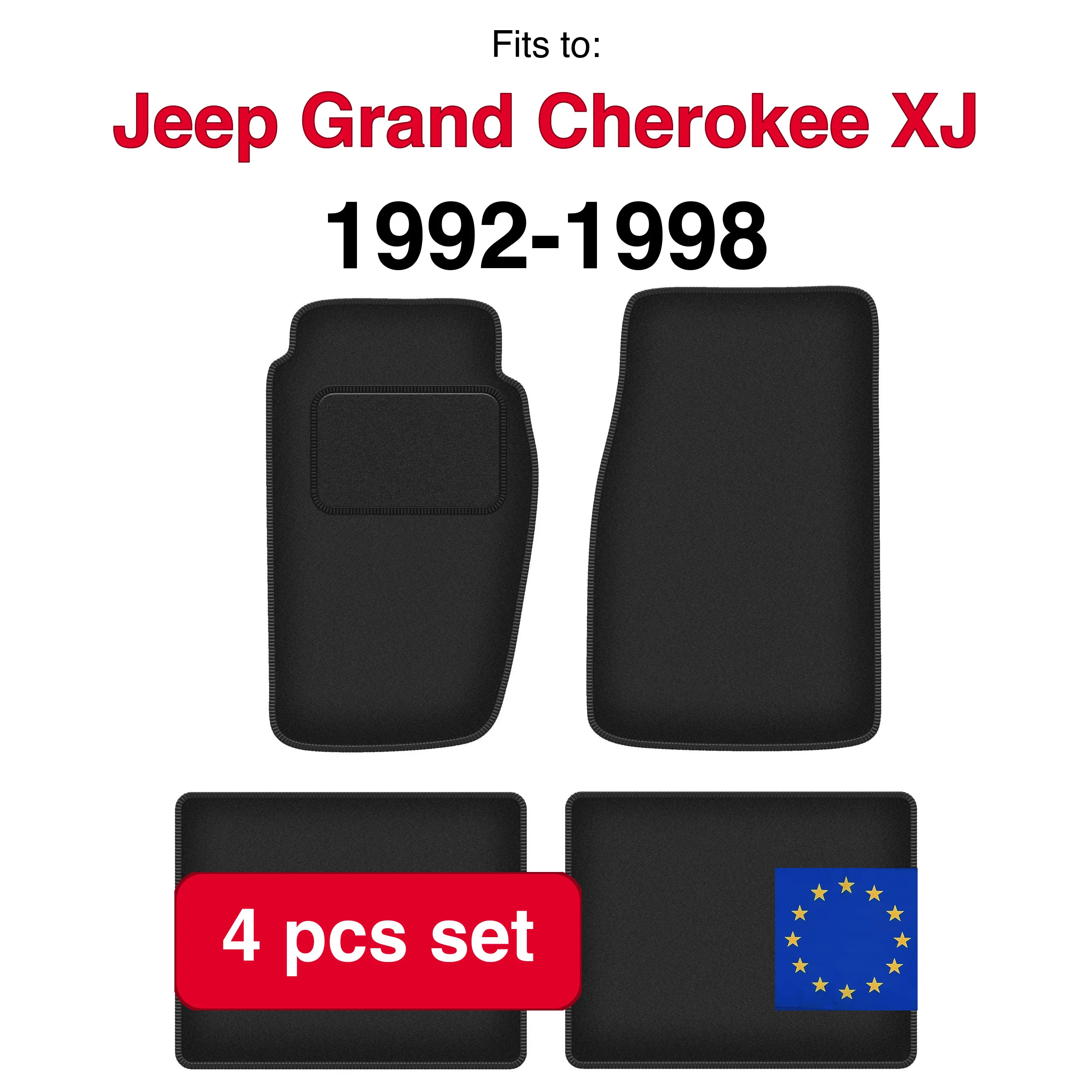 Velours automatten voor Jeep Grand Cherokee XJ off-road (1992-1998) - Zwart (4 stuks) in de auto passende automattenset