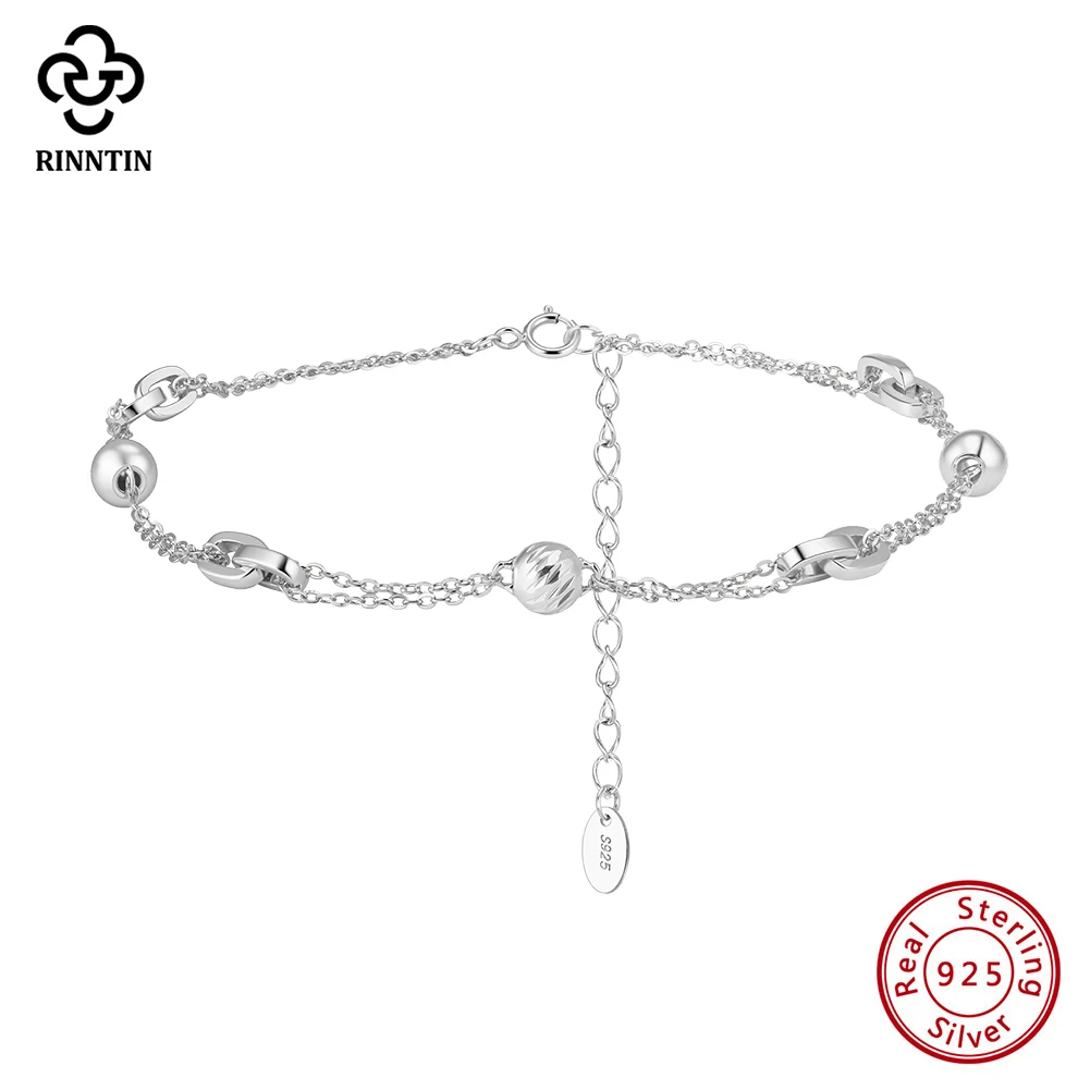

Rinntin Настоящий классический многослойный браслет на ногу из стерлингового серебра 925 пробы для женщин, регулируемый, летний, модный, ювелирное украшение SA106