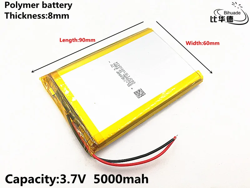 Dobra jakość 3,7 V, 5000 mAH, 806090 Polimerowy akumulator litowo-jonowy / litowo-jonowy do zabawek, POWER BANK, GPS, mp3, mp4