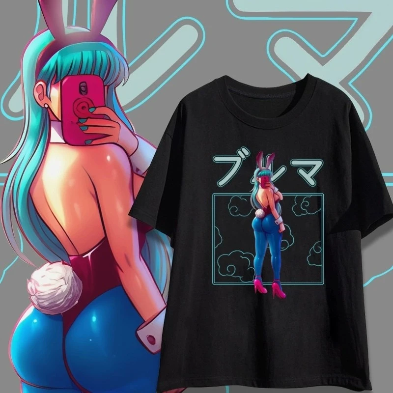 Bandai Dragon Ball Goku & Bulma Cartoon Anime T-shirt Men Women Summer New Loose Cotton Short Sleeve Tops