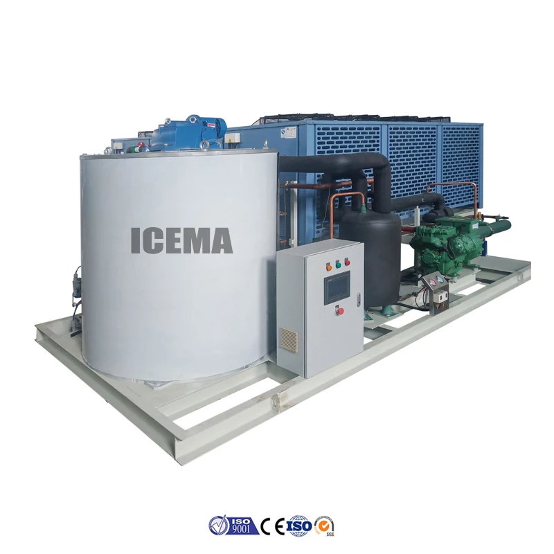 ICEMA Full Automatic 20 Tons Per Day Flake Ice Machine PLC Engine 65kW Refrigeration Air/Water Cooling SUS304 Stainless Steel