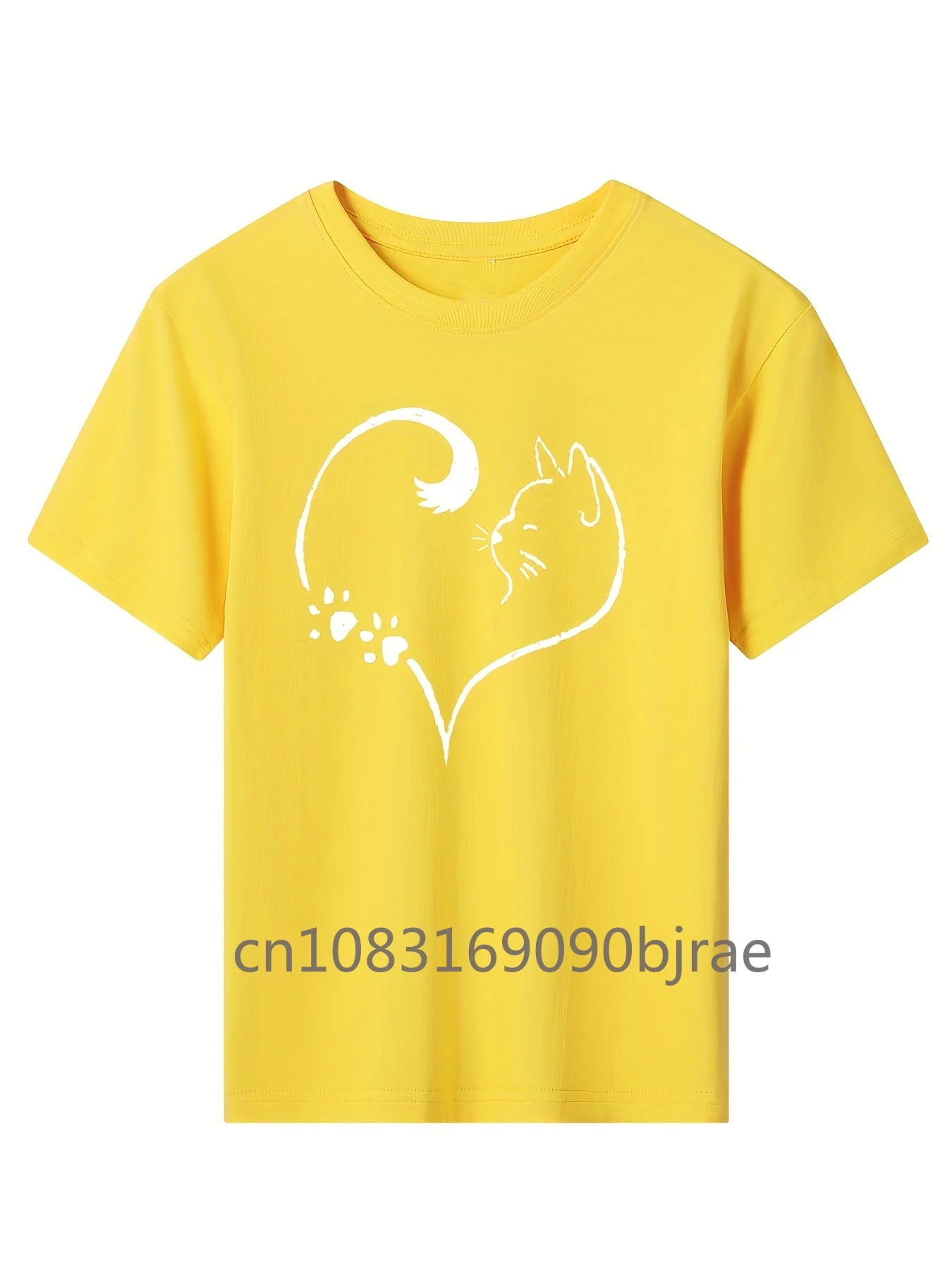 Summer Girls' T-Shirt Adrorable Cat Heart Print 100% cotton Fashion Casual Round Neck Short Sleeve Tee Shirt Tops Kids Clothing