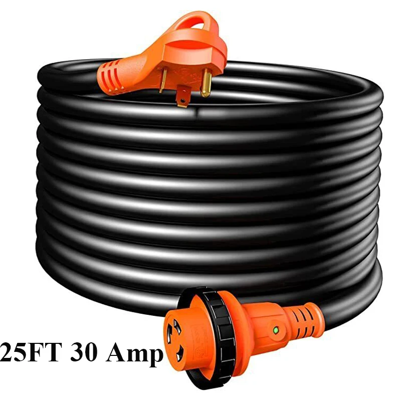 

Extension Power Cord with Handle Grip RV 25FT 30 Amp Twist Lock LED Generator Socket Copper Wire Truck Trailer Electrical Cable