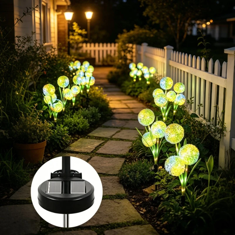 Solar Dandelion Light Color Changing Scallion Ball Lawn Lamp Waterproof Outdoor Decor Light Garden Patio Walkway Yard Decoration