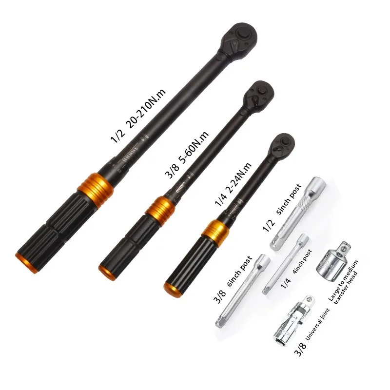 High Precision Torque Wrench Blackened Finish, 8 Set with Preset Adjustable Scale, 1/2 Inch Drive, 210Nm Range, ±3% Accuracy,