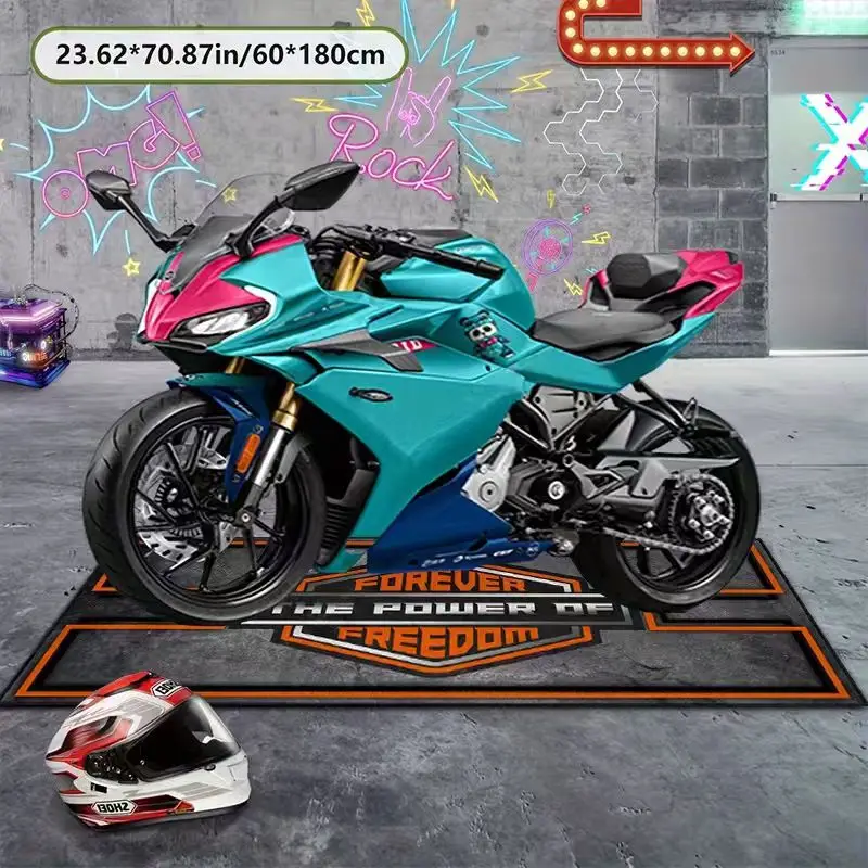 Eine goldene Diamant-Samt-Motorrad-Garagenmatte – Garagenbodenmatte und Motorrad-Parkmatte, Garagenbodenschutzmatte, Rennmotorrad-Displaymatte, geeignet für Motorrad-Enthusiasten und als Heimdekoration, stilvolles spor – Detail 5