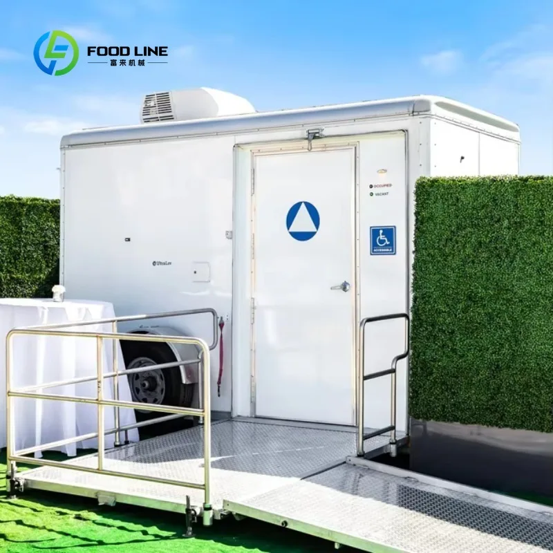 Custom Towable Restroom Trailer With Shower Sink Fiberglass Mobile Washroom For Wedding Beach Outdoor Gathering