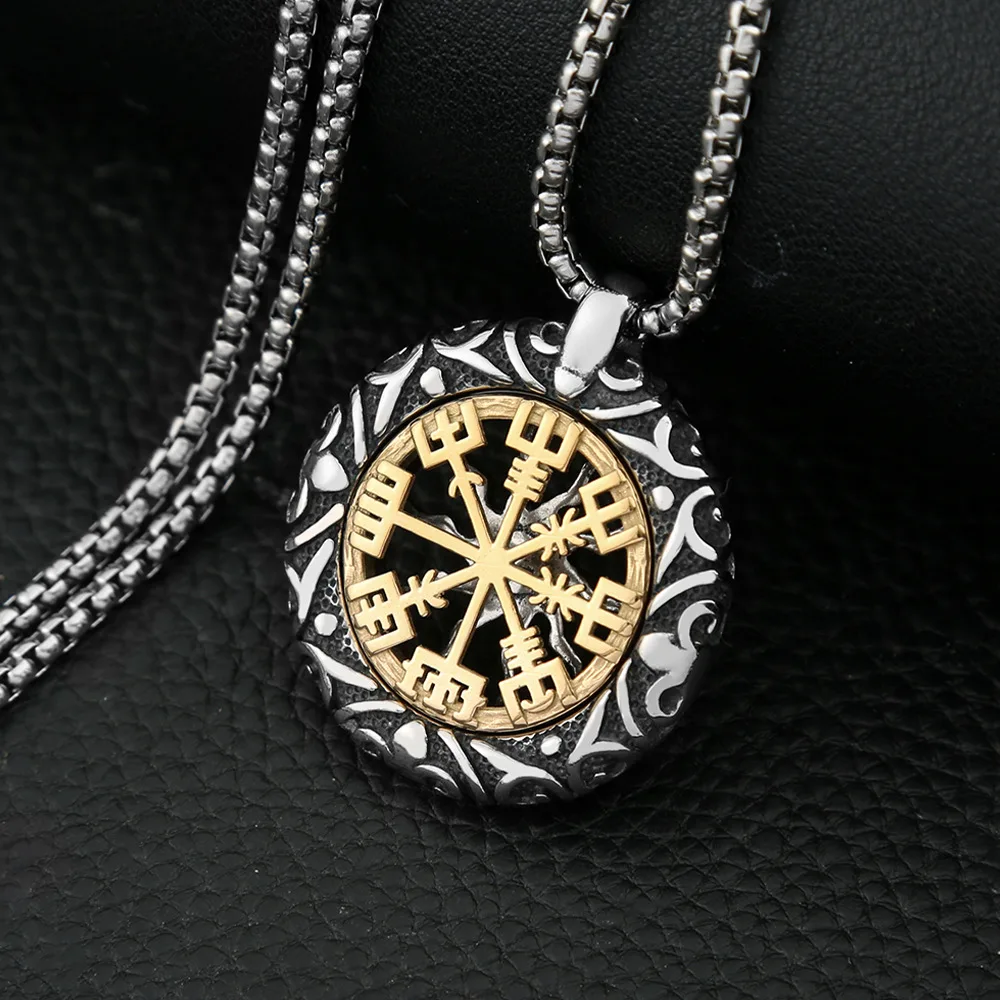 New Design Viking Compass Pendant for Men Stainless Steel Nordic Vegvisir Hollow Out Necklacaes Gift Fashion Jewelry Accessories