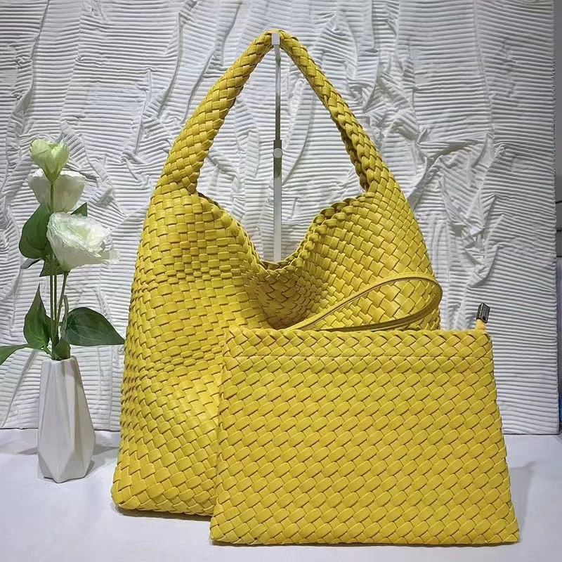 Women's large capacity handbag shoulder bag PU woven bucket bag tote bag