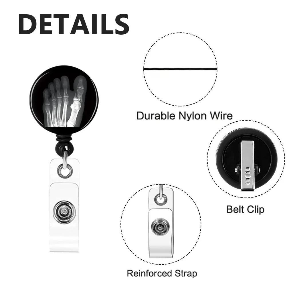 Retractable Rotatable X-ray Pattern ID Badge Reel, Badge Holder With Belt Clip For Orthopedic Radiology Staff Halloween Gift