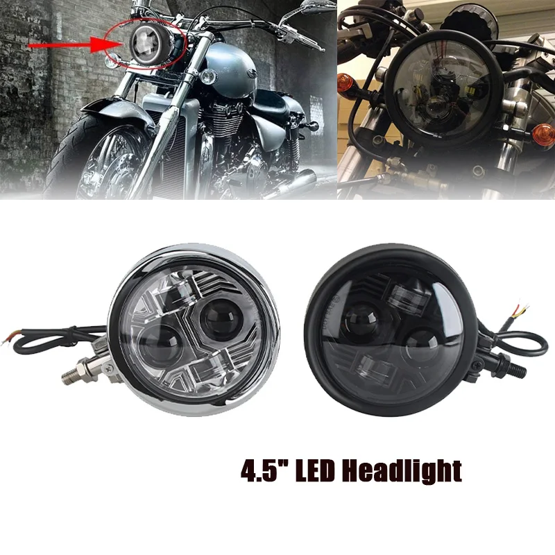 

For Harley Bobber Chopper Cruiser Old School Custom 4.5" LED Front Headlight 30w/40w E9 Len Headlamp Hi/Lo Beam IP67 Waterproof