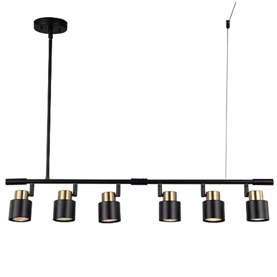 6 Light Track Lighting Kit Matt Black Brass Finish Adjustable Height with Moden Flush Mount Ceiling Spotlight for Kitchen Dinin
