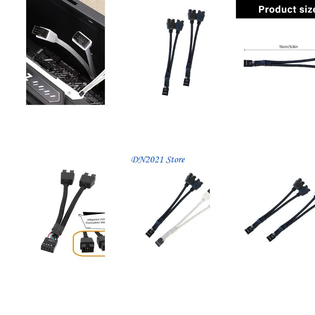 

F3KE Double USB2.0 9Pin Adapter Braided Shielded Cable For Computer Motherboards Port Extender Cord