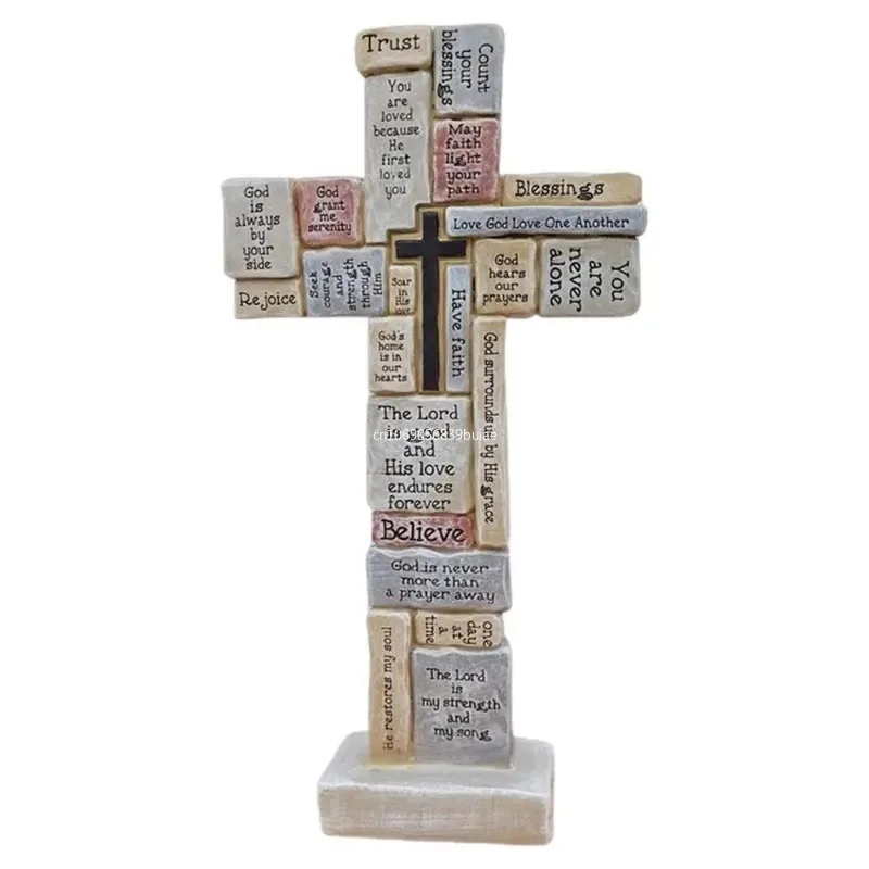 Inspirational Standing Cross Jesus Crosses Covered in Encouraging Words and Phrases Christian Decoration for Office Home Table