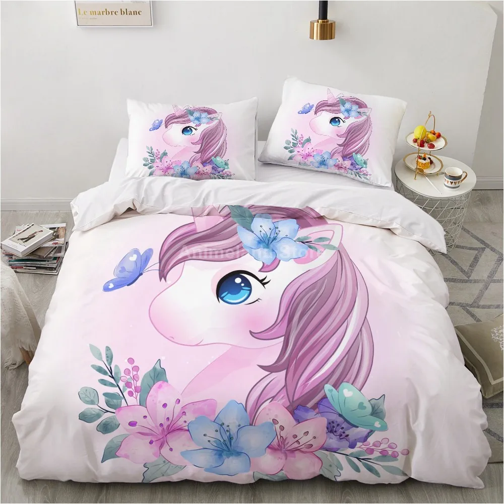 

Girl Pink Unicorn 3d Bedding Set Kids Bed Linen Quilt Duvet Cover Sets Home Textile Decor Twin Single Queen King Size Gift Cute