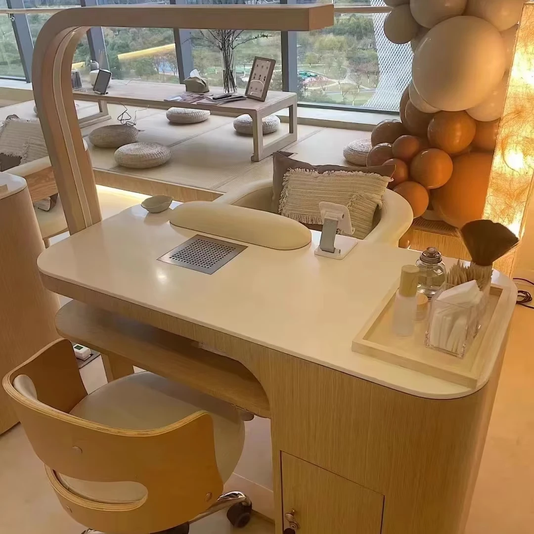 

Professional Beauty Salon Nail Desk Solid Wood Manicure Table and Chair Set Manicure Furniture Luxury for Sale